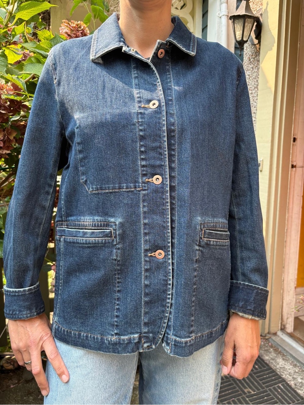 Women's Dark Blue Denim Jacket with Button Front